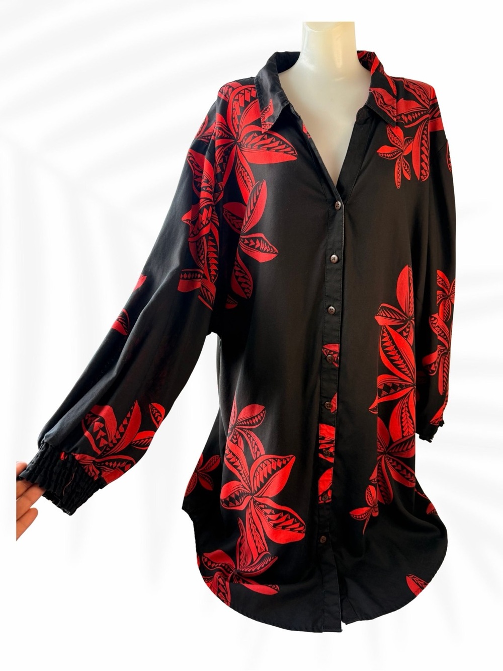 Tanoa Hawai‘i Black Red Floral Aloha Button Up Blouse 2XL Resort